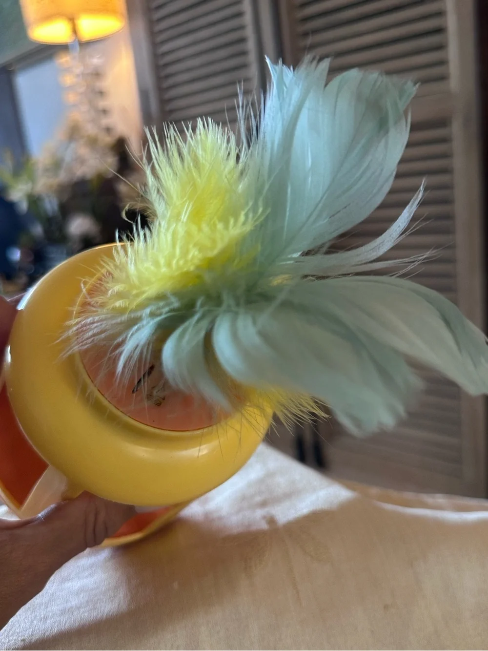 Interactive Chirping Caged Bird Cat Toy w/ Feathers. Works & Has Extra Batteries